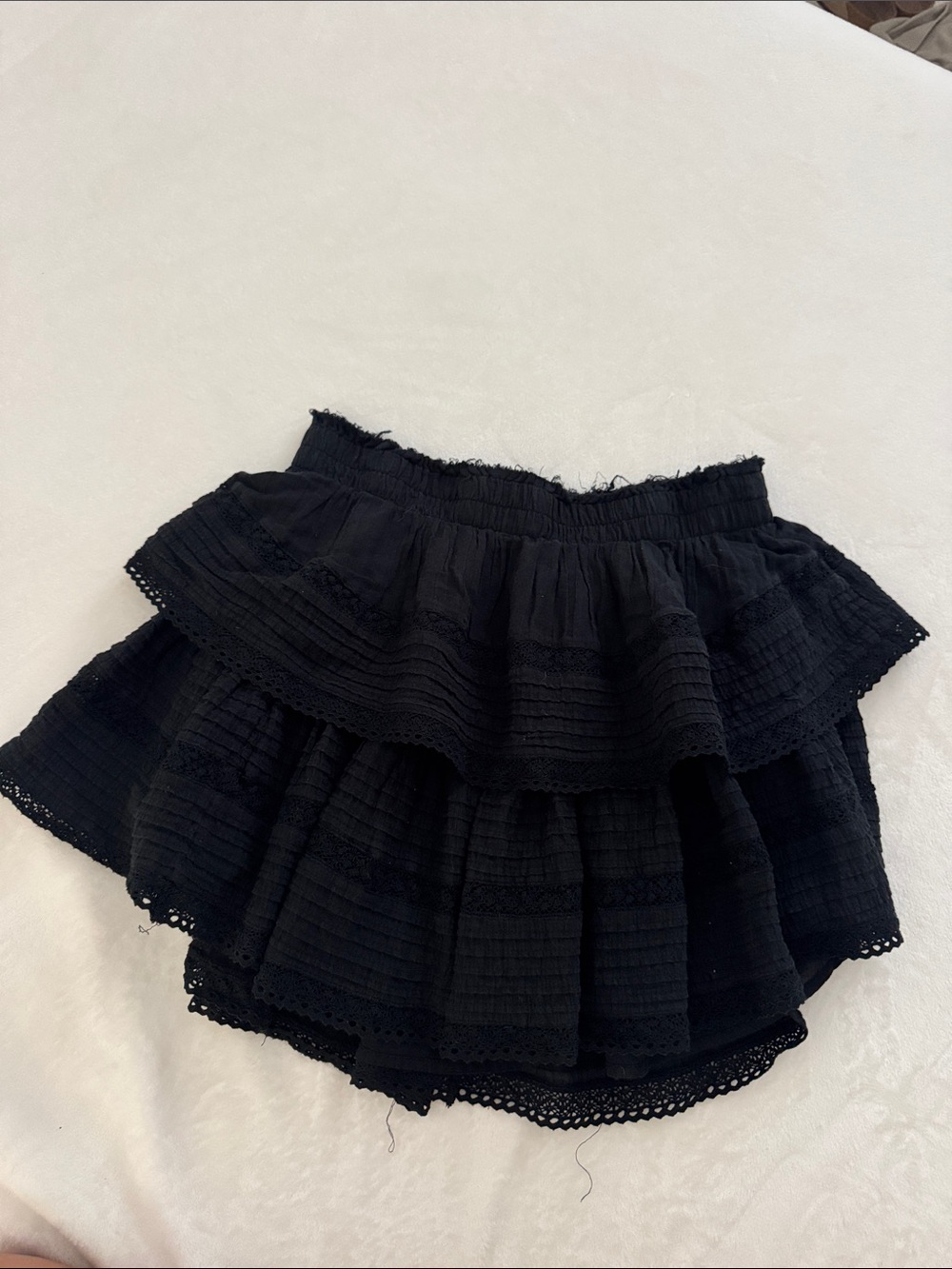 aerie Black Tiered Ruffle Mini Skirt with Lace Trim